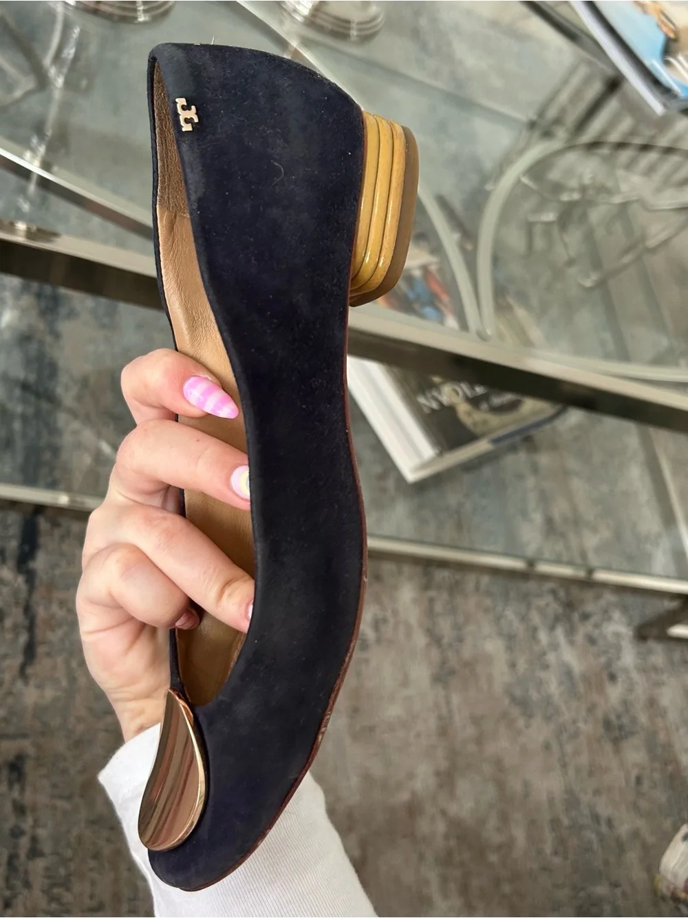 Tory Burch Navy Suede Flats with Gold Disc